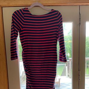 Gap Navy and orange striped fitted maternity dress. NWT